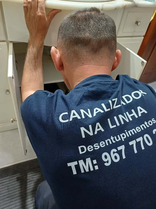 O empregado do canalizador na linha a reparar o lavatório da casa de banho